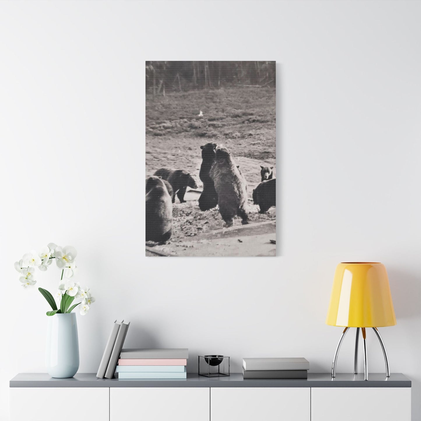 Yellowstone Grizzly Bears Satin Canvas Stretched 24″ x 36″ (Vertical) 1.5"