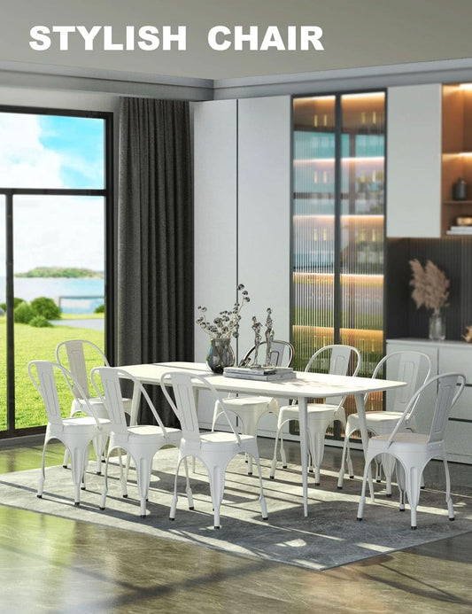 Set Of 4 White Stackable Tolix Style Metal Dining Chairs - - chair set