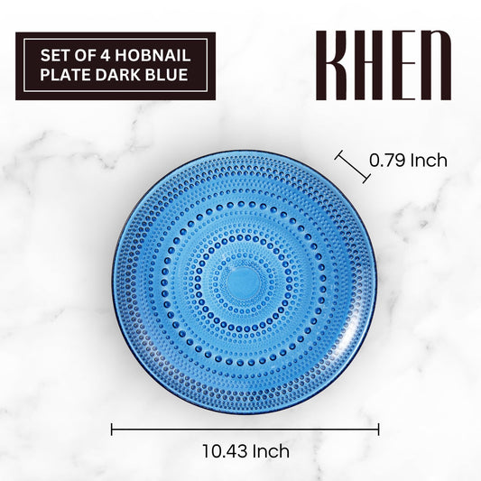 Dark Blue Glass Hobnail Dinner or Charger Plates Set of 4 - - plate set