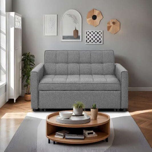 Pull-Out Sofa Bed With Woven Polyester Fabric & Solid Wood Frame - Gray - sofa bed