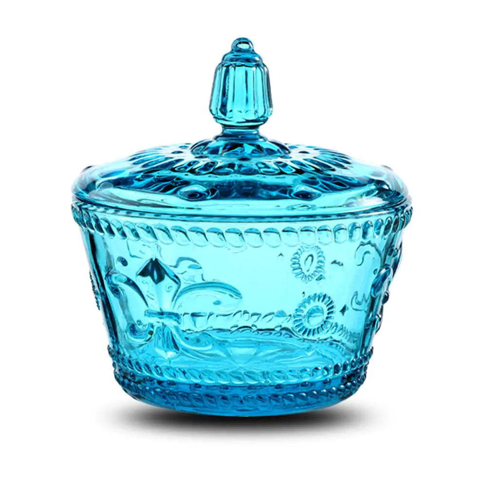 Blue Three-Dimensional Relief Glass Jar with Lid - Kia Day Design