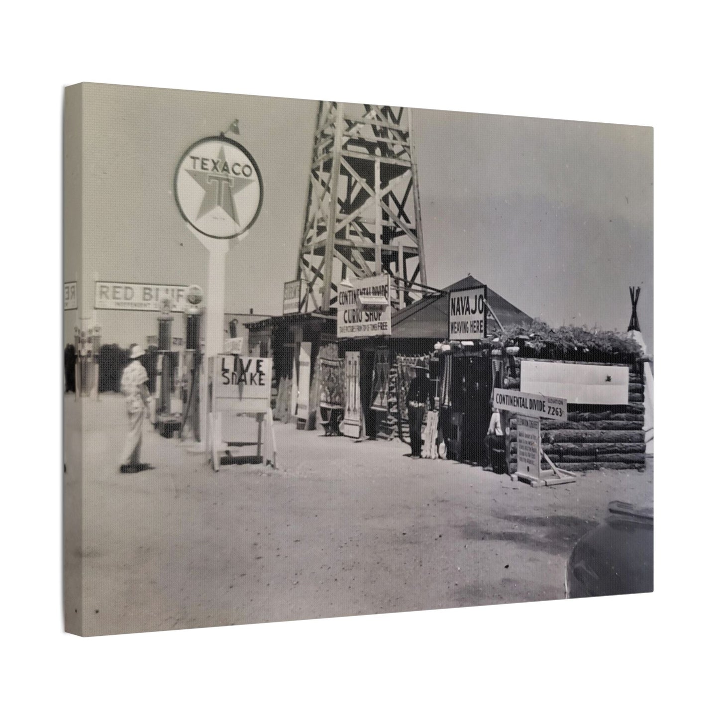 Texaco Station Continental Divide Satin Canvas Stretched