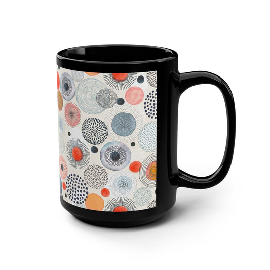 Colorful Abstract Patterned 15oz Black Coffee Mug - Kia Day Design
