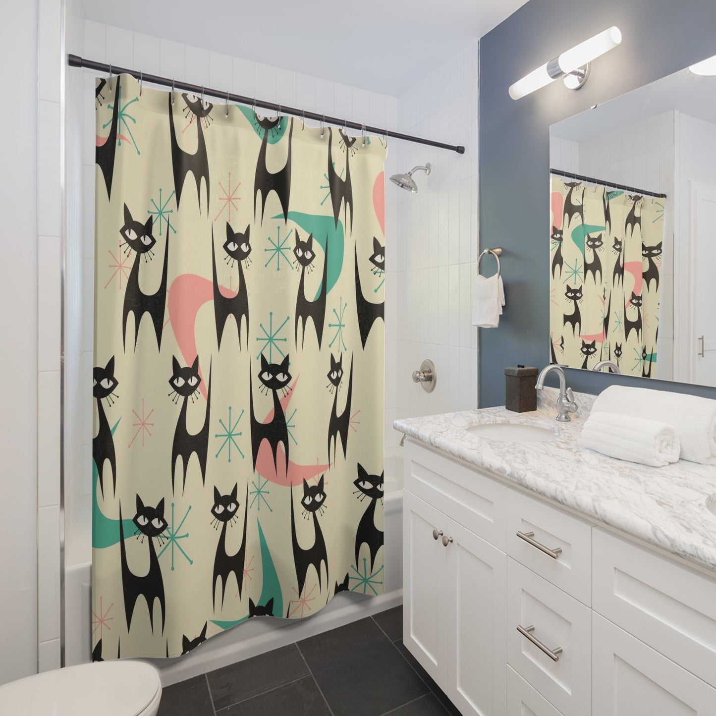 Whimsical Cat Shower Curtain - - Home Decor