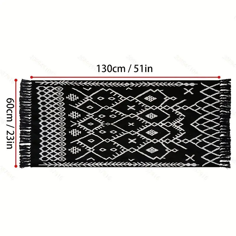 Black and White Floor Tassel Rug - - rug