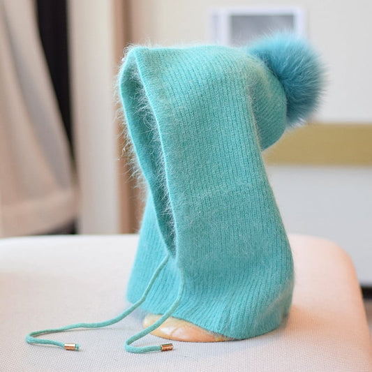 Cozy Rabbit Fur Winter Beanie - Mint Green Average Size - hat