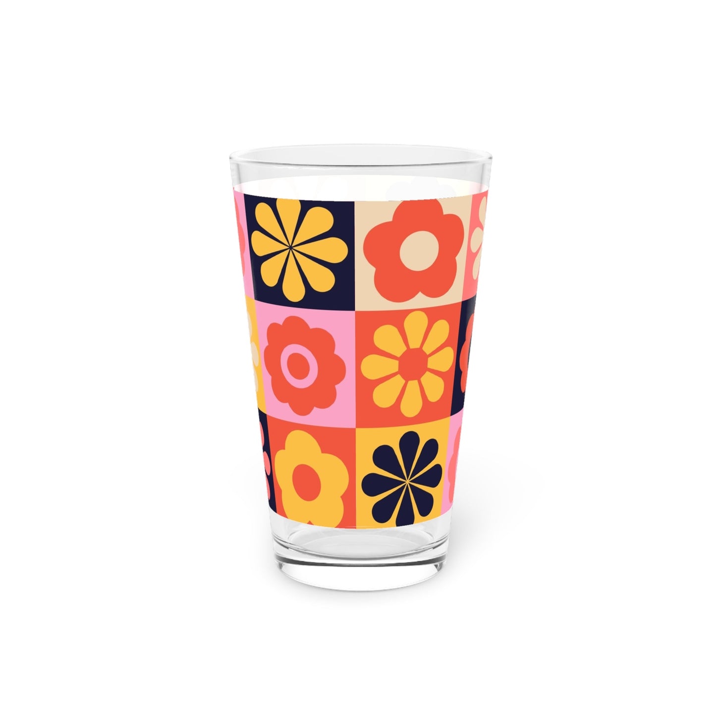 Retro Floral Pint Glass - 16oz - - drinkware