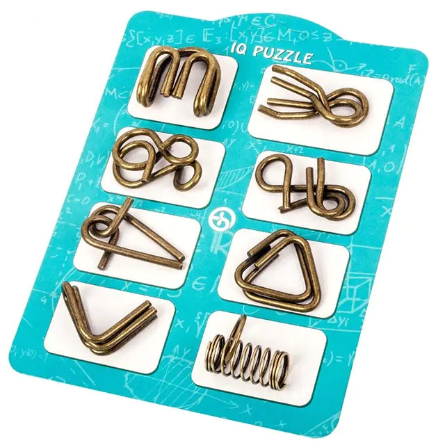 Metal Montessori IQ Brain Teaser Puzzle Sets light blue