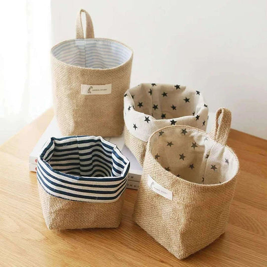 Cotton Linen Storage Basket Hanging Pocket Jute Bag Kia Day Design