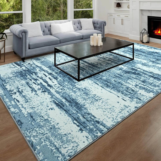 Blue Soft Faux Wool Non-Slip Floor Rug Stain Resistant - Kia Day Design