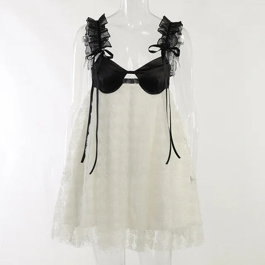 Summer Sleeveless Patchwork Loose Mini Dress - White L - dress