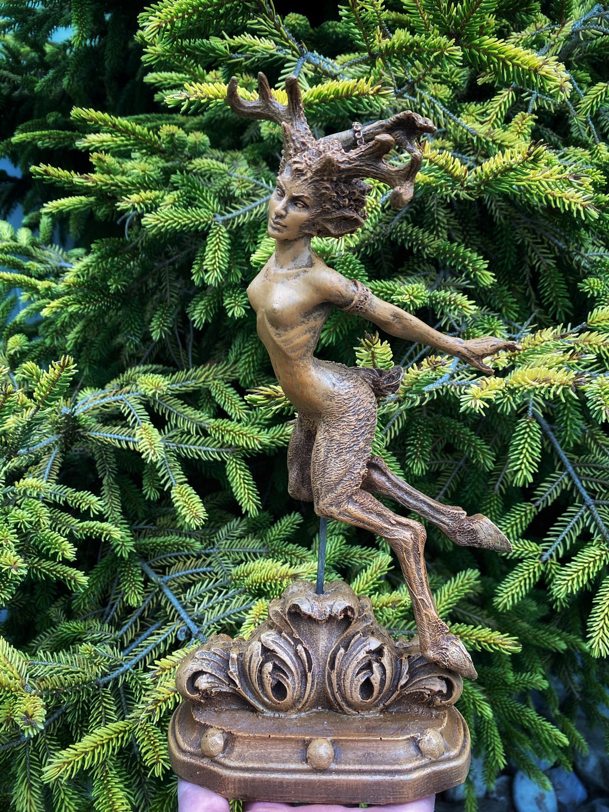 Faun Statue, Hand Painted Resin Sculpture | Mythical Forest Creature Figurine | Woodland Female Satyr Statue for Fantasy Art Decor - -