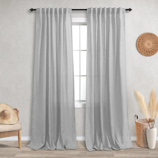Sheer Light Grey Linen 84 Inch 2 Panel Set - Kia Day Design