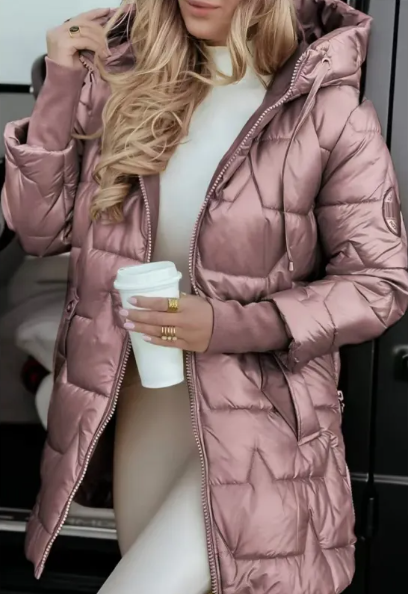 Winter Hooded Down Jacket - Pink S - Coat