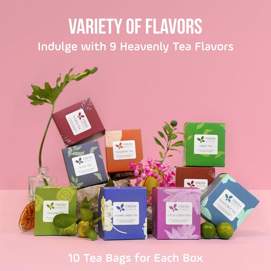 Premium 90 Tea Bags Sampler Assortment, 9 Different Flavors - -