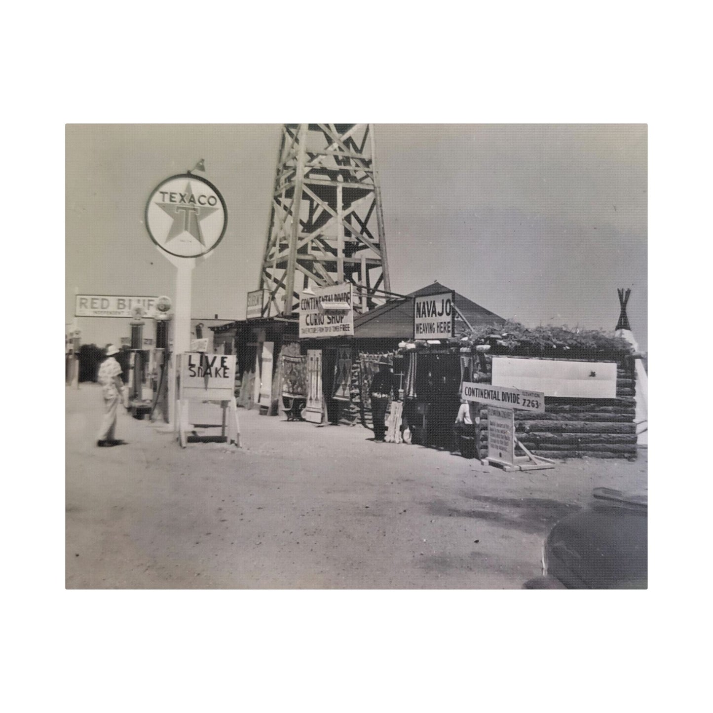 Texaco Station Continental Divide Satin Canvas Stretched