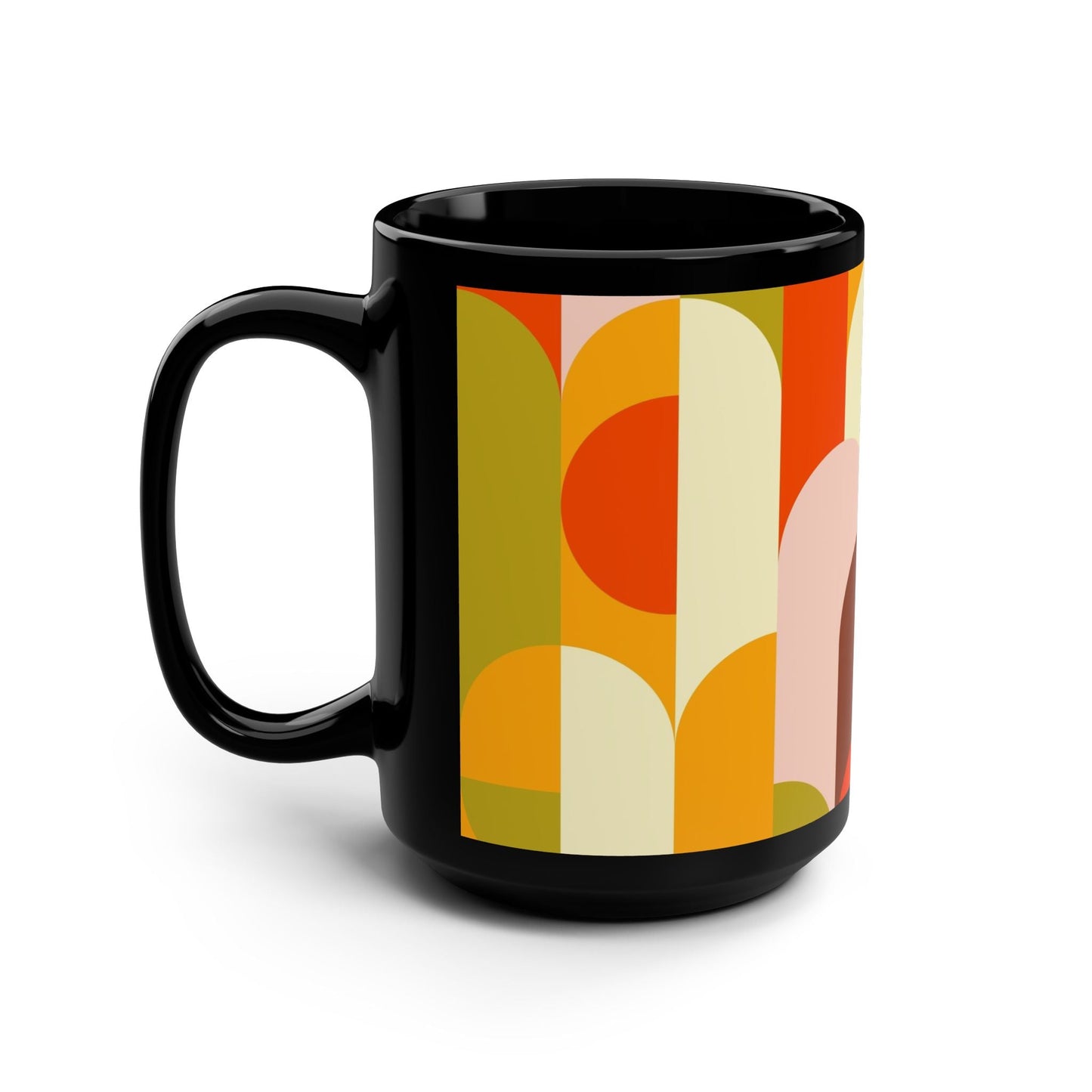 Retro Geometric Design Mug - 15oz Black Coffee Cup - Kia Day Design