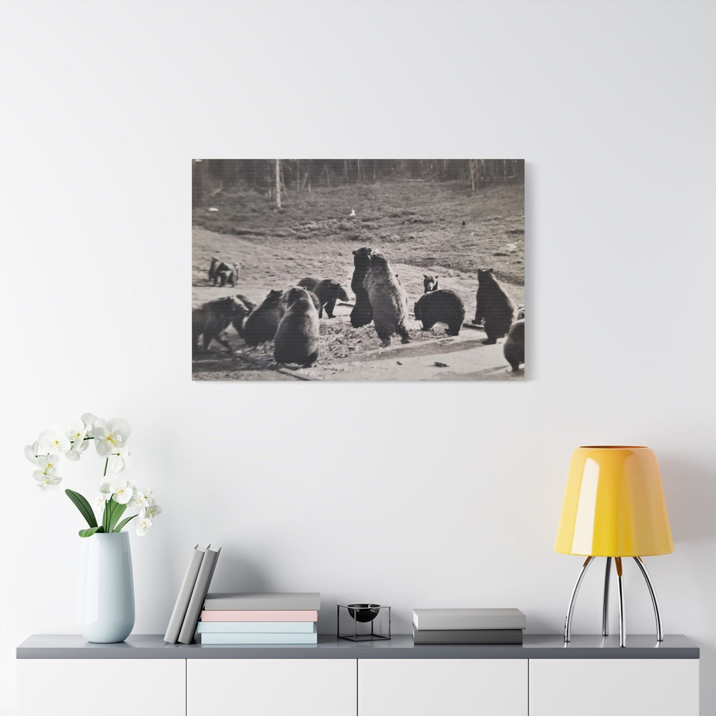 Yellowstone Grizzly Bears Satin Canvas Stretched 36″ x 24″ (Horizontal) 1.5"