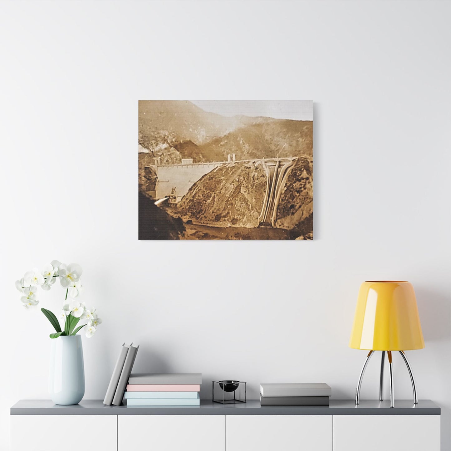 Back View Morris Dam Spillway Satin Canvas Stretched