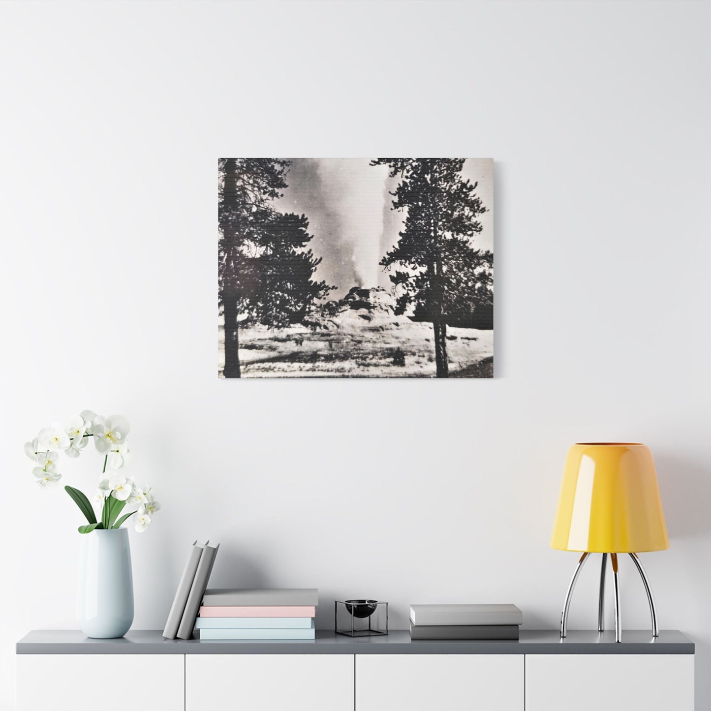 Castle Geyser Yellowstone Satin Canvas Stretched 30" x 24" (Horizontal) 1.5"