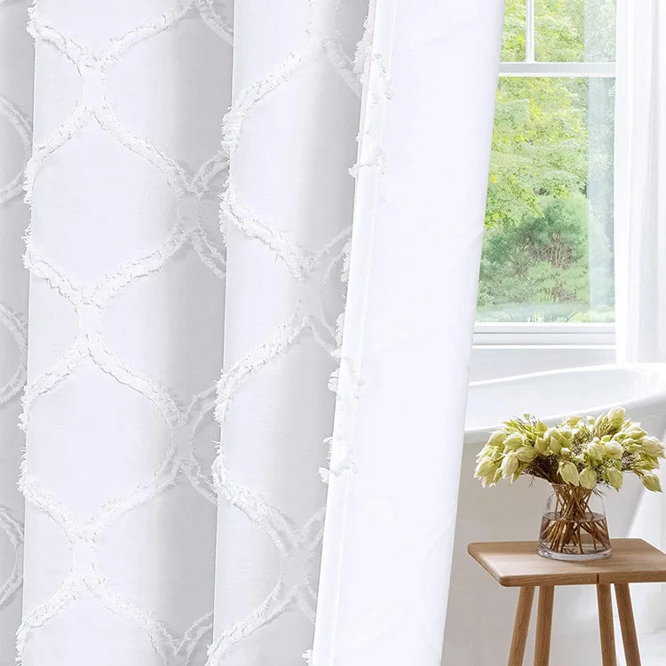 Textured White Fabric Shower Curtain