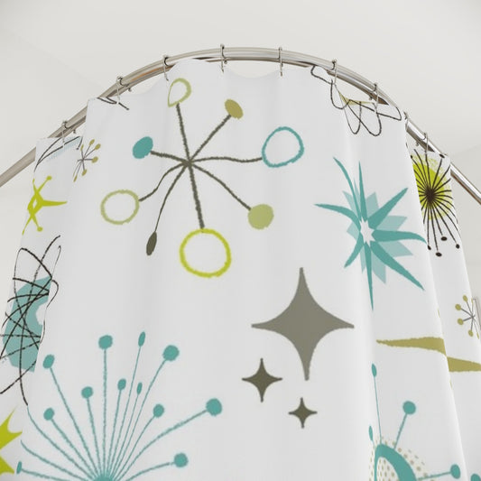 Mid-Century Modern Shower Curtain - Retro Starburst Design - Kia Day Design