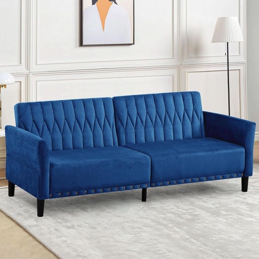 77 Inch Velvet Convertible Sofa Bed Featuring Armrests - - Sleeper