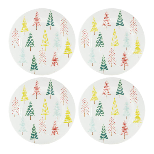 Ceramic Pine Tree Print Plate Set of 4 - - Plates
