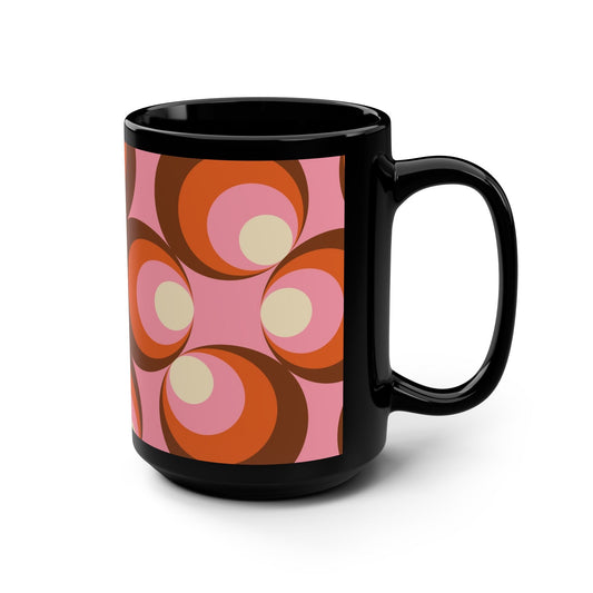 Retro Patterned 15oz Black Mug - Kia Day Design