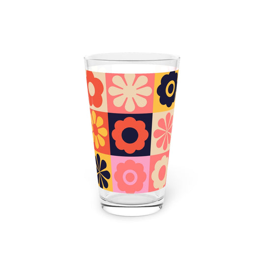 Retro Floral Pint Glass - 16oz - Kia Day Design