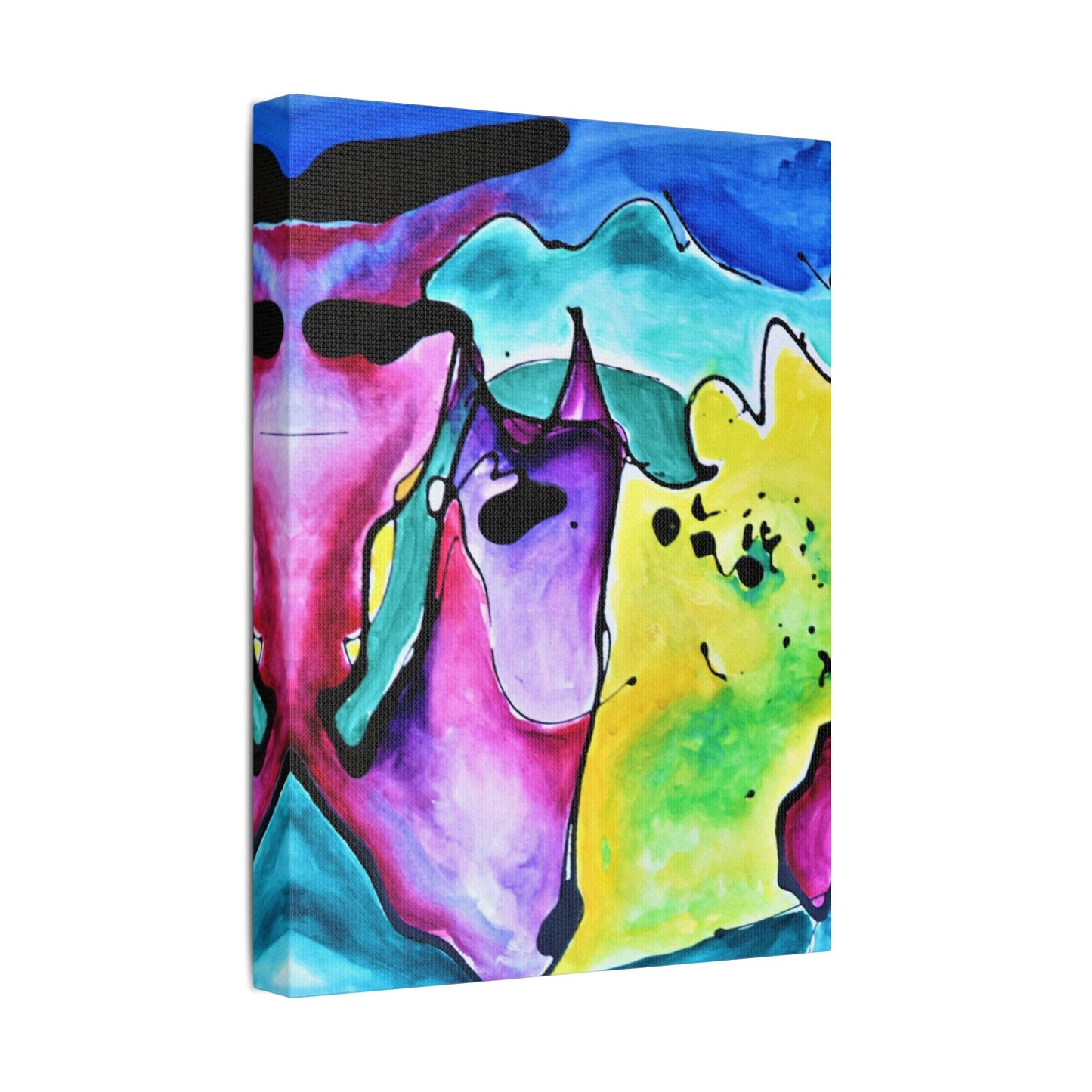 Cat Dog Satin Canvas Stretched