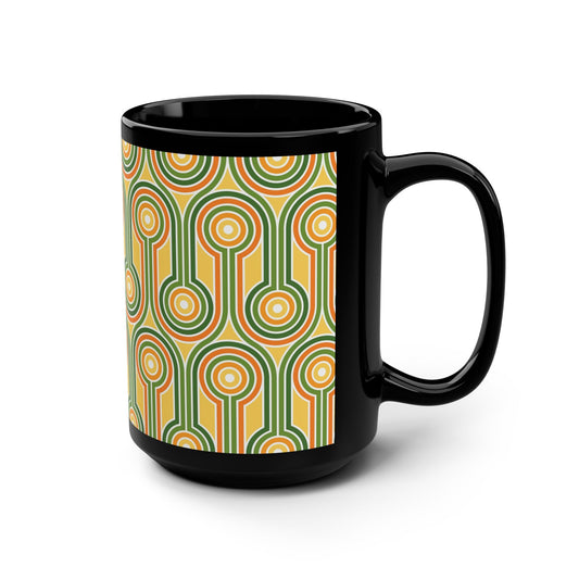 Retro Patterned 15oz Black Mug - Kia Day Design