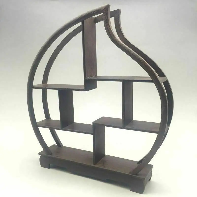 Wood‑Carved Peach Stand for Snuff Bottles & Statues – Asian Home Decor - - Shelving Accessories
