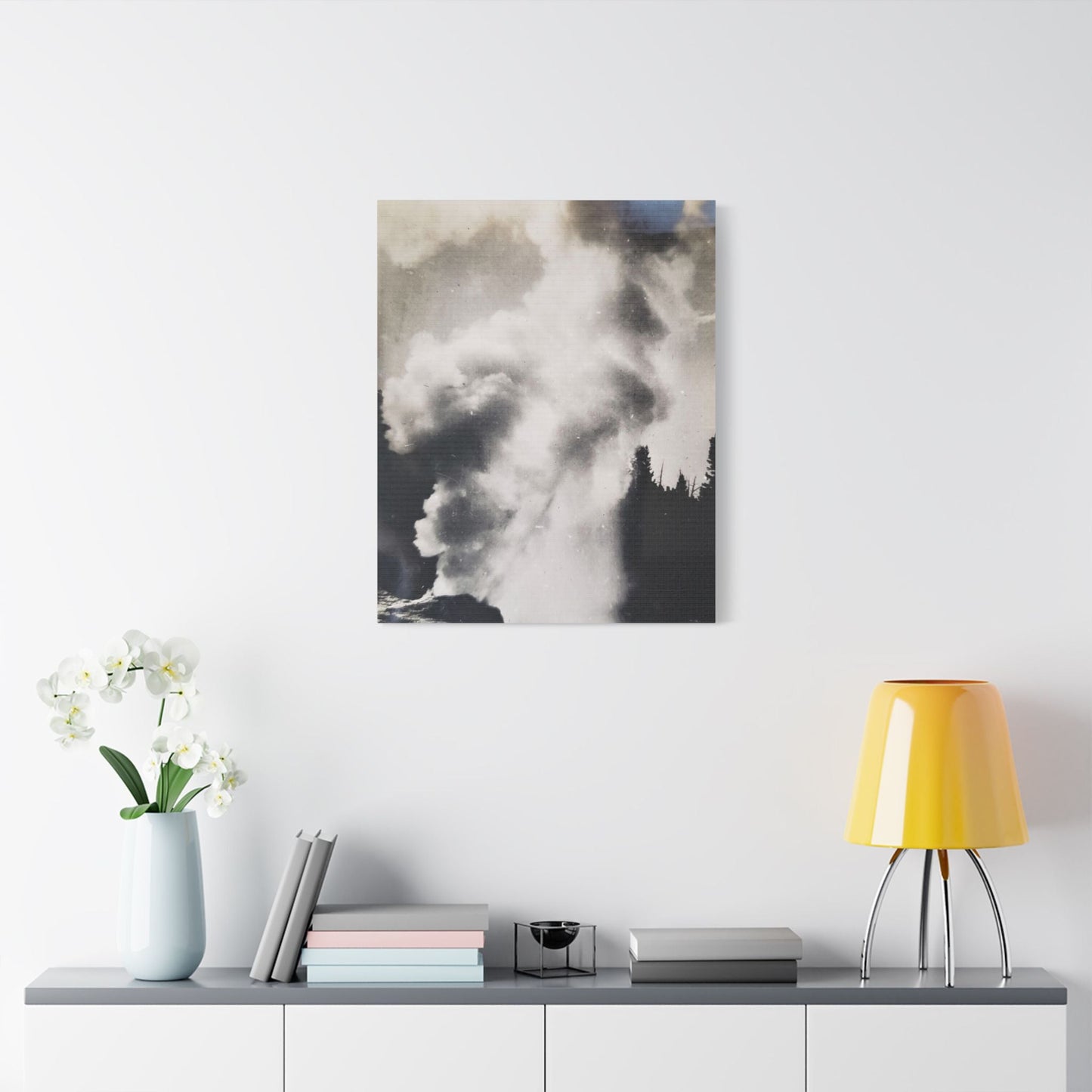 Riverside Geyser Yellowstone Satin Canvas Stretched 24" x 30" (Vertical) 1.5"
