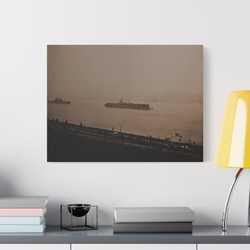 Navy Day New York October 27th 1945 War Ships Satin Canvas Stretched 24″ x 18″ (Horizontal) 1.5"