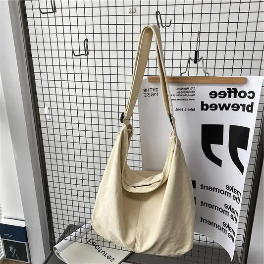 Large Capacity Canvas Crossbody Bag - White - shoulder bag