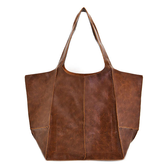 Vintage Oil Wax Leather Large Capacity Shoulder Bag - Light brown - shoulder bag