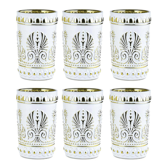Sungmor Royal Style Embossed Glassware Slap-up Paint Glass Craft 6PC Highball Drinking Glasses Water Cups Great for Decor & Celebrate Wedding Halloween Thanksgiving Christmas Party Kia Day Design