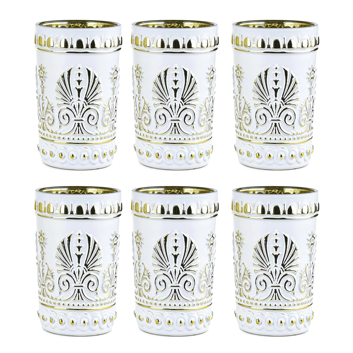 6PC Set Sungmor Royal Style Embossed Highball Drinking Glasses - - drinkware