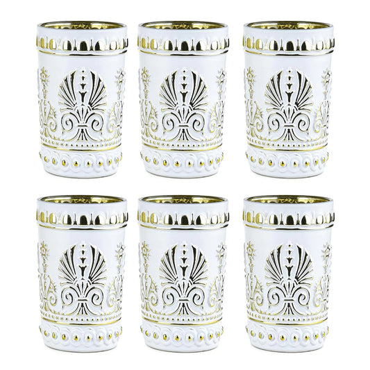 6PC Set Sungmor Royal Style Embossed Highball Drinking Glasses - - drinkware