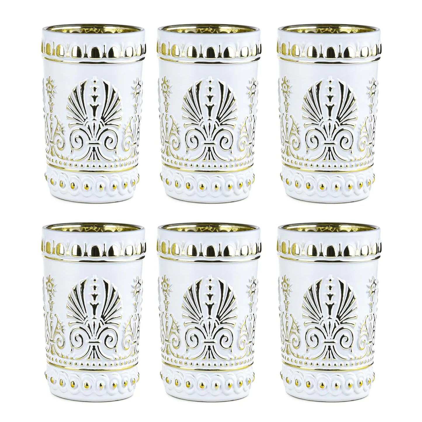 Sungmor Royal Style Embossed Glassware Slap-up Paint Glass Craft 6PC Highball Drinking Glasses Water Cups Great for Decor & Celebrate Wedding Halloween Thanksgiving Christmas Party Kia Day Design