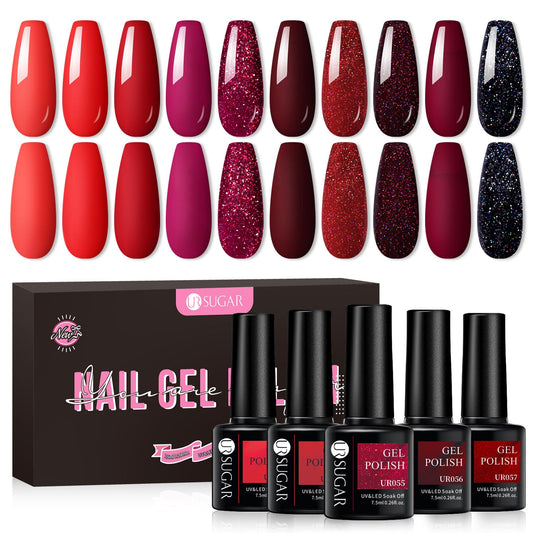 UR SUGAR Red Gel Nail Polish Set 10 Colors Red Collection - - gel polish