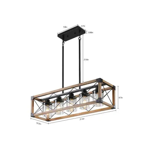 Walnut 5 Light Vintage Farmhouse Light - - lighting