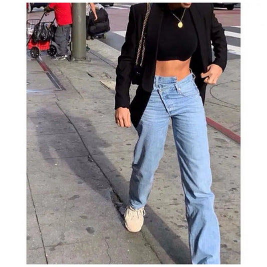 Loose Asymmetrical Denim Pants - Kia Day Design