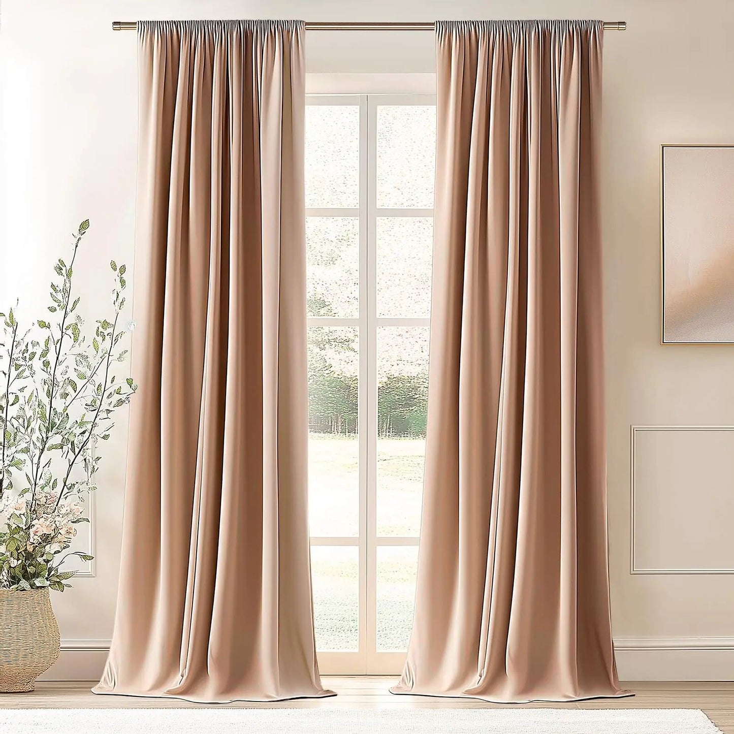 Blush Beige Velvet Blackout 2 Panels Tab Top Curtains 52" X 92" - Kia Day Design