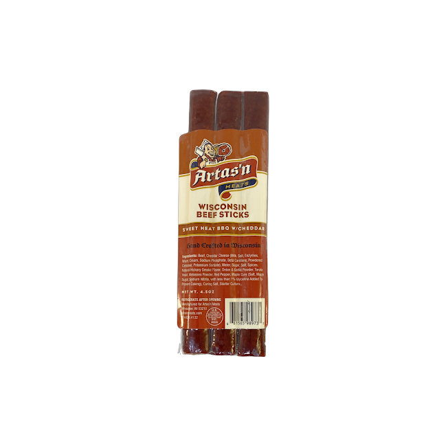 Wisconsin Beef Stick Sweet Heat BBQ/w Cheddar- Artas'n Meats- {{Product type}}
