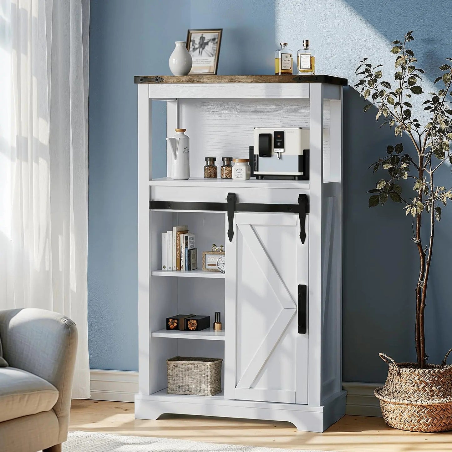 White Storage Cabinet with Sliding Door - Kia Day Design