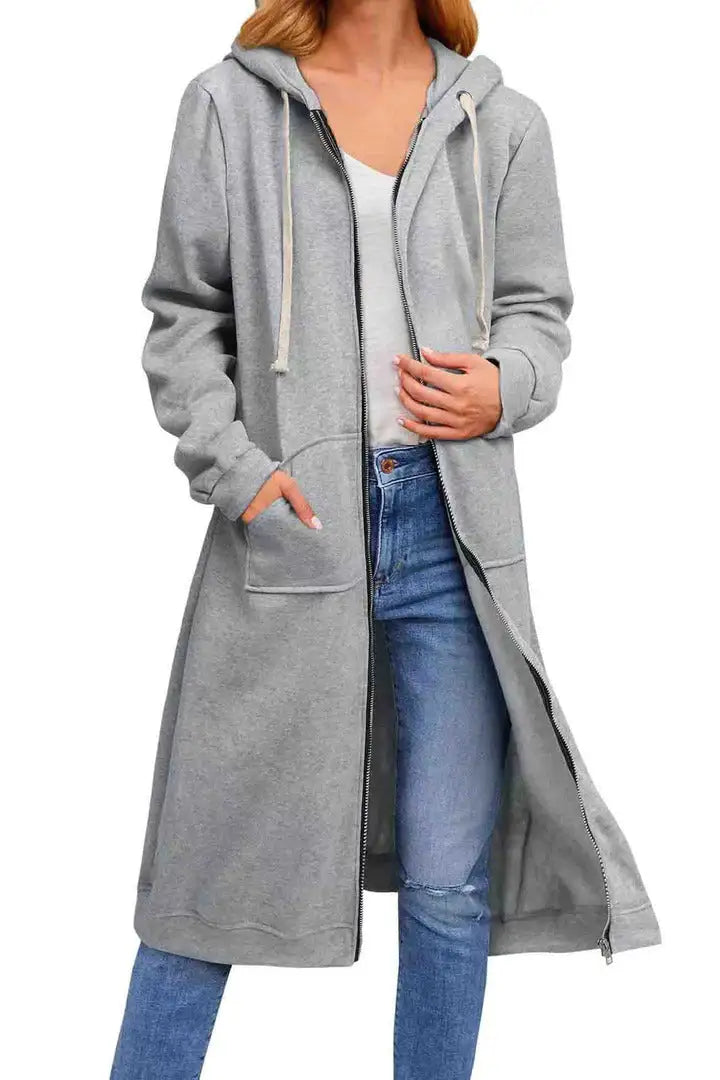 Hooded Ladies Long Jacket with Drawstring - Kia Day Design