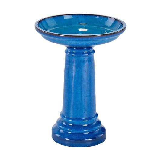 2 Gallon Blue Ceramic Traditional Outdoor Patio Garden Birdbath - - Outdoor > Outdoor Decor > Bird Baths