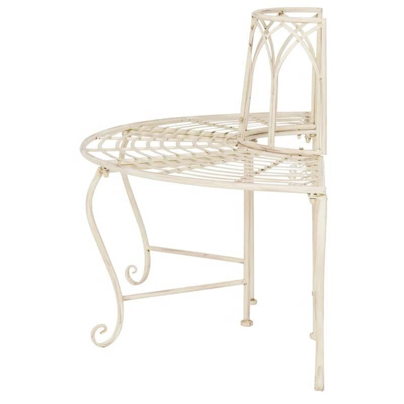 Half-Circle Outdoor Patio Garden Antique White Wrought Iron Tree Bench - - Outdoor > Outdoor Furniture > Garden Benches